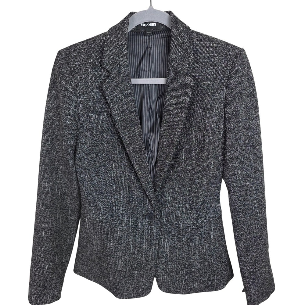Express Blazer Women 4 Gray Excellent Salt and Pepper Single Button 006745421